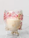 350ML Double Wall Glass Mug with Handle Floral Design