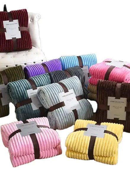 Stripe Thick Sheep Fleece Blanket Winter Good Quality