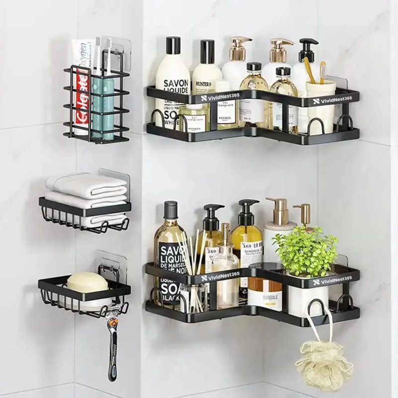 5 PCS Stainless Steel Corner Bath Shower Caddy Organizer - Image 4
