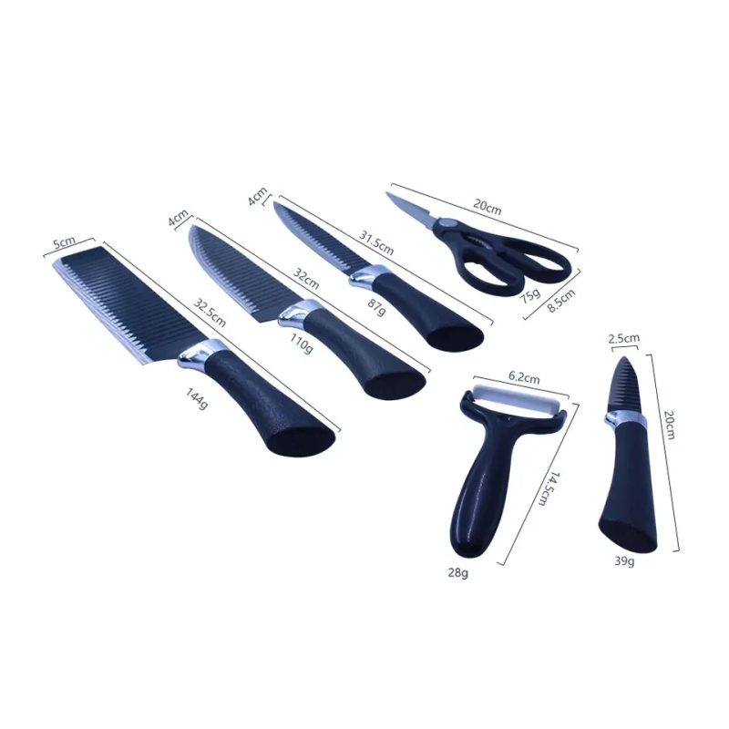 Stainless Steel Knife Set (6 PC: 4 Knives, 1 Peeler, 1 Seizure) - Image 3