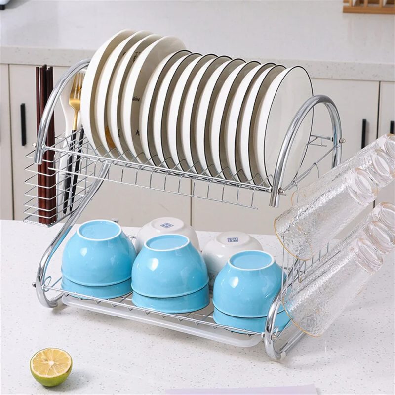 2 Layers Stylish Creative Kitchen Plate Drying Rack - Image 5