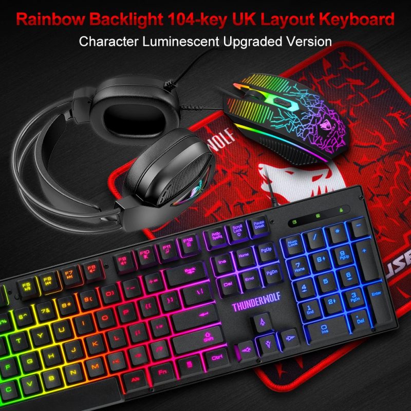 T-Wolf TF400 Gaming Keyboard, Mouse, Headphone, and Pad Kit Set