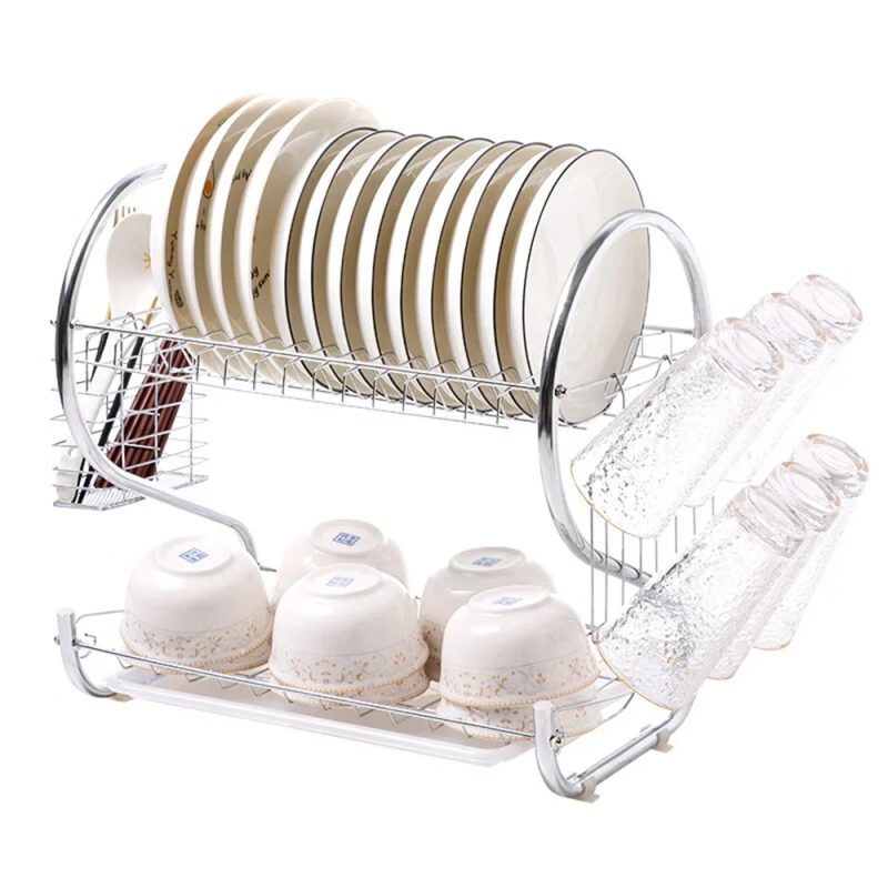 2 Layers Stylish Creative Kitchen Plate Drying Rack - Image 3