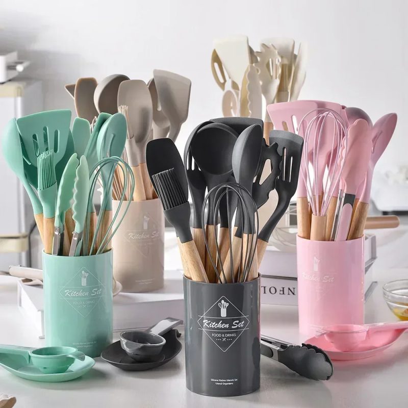 Silicone Wooden Handle Kitchenware Set