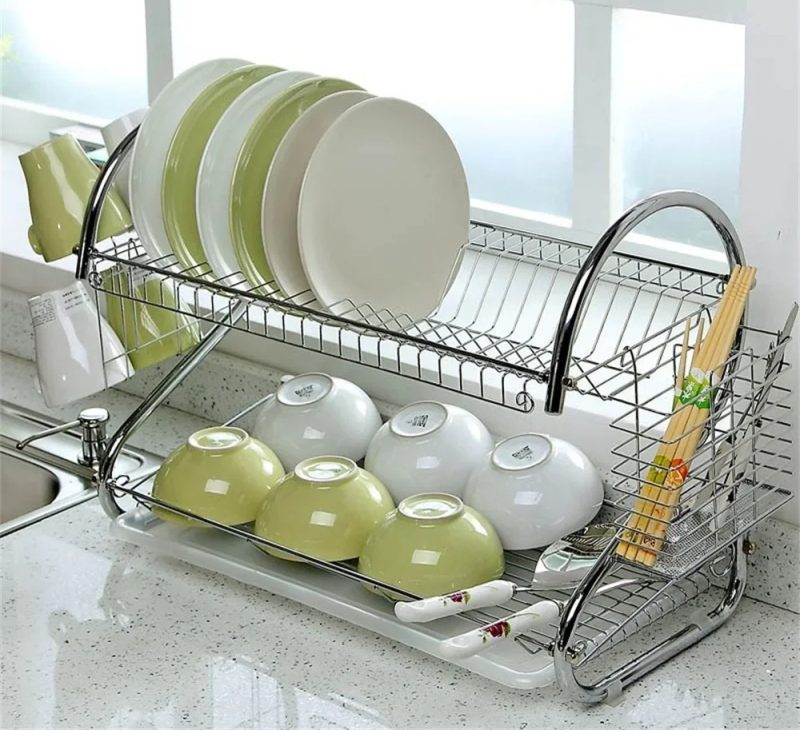 2 Layers Stylish Creative Kitchen Plate Drying Rack